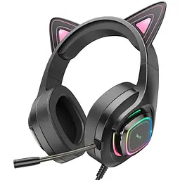 Ігрові дротові навушники Hoco W107 Cute Cat Ear, USB, 3.5mm, 2m, Black-Pink