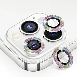 Захисне скло Metal Sparkles на камеру (у упак.) для Apple iPhone 15 Pro (6.1) /15 Pro Max (6.7) Бузковий / Rainbow - мініатюра 2
