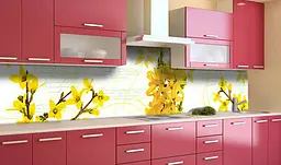 Вініловий кухонний фартух Весняні Жовті Квіти наклейка для кухні ПВХ квітучі гілки 60х200 см Happy Pocket Z181695 - мініатюра 2