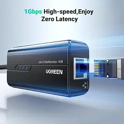 Мережевий адаптер / хаб Ugreen USB 3.0 - 3хUSB 3.0 + RJ45 Ethernet 1000Mbps (20265) - мініатюра 4
