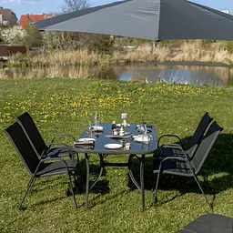 Комплект садових меблів 4Points Riviera-4 з прямокутним столом 150х90х70см з чорною скляною стільницею і сірим каркасом + 4 стільці з сірим каркасом - мініатюра 2
