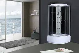 Душовий бокс з гідромасажем Mixxus Strong SBH01-90x90x215-GR Satin з високим піддоном MI6889, Хром матовый, тонований, хром матовий - мініатюра 4