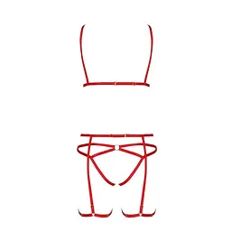 Комплект білизни MAGALI Set OpenBra red - Passion Exclusive: стрепи: ліф трусики та пояс L/XL - мініатюра 5