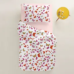 Дитяча постільна білизна в ліжечко BUTTERFLY CS1, червоний (ButterfliesYellowRed_40Rose_140) - мініатюра 2
