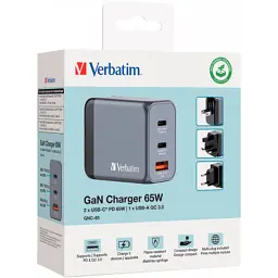 Зарядний пристрій Verbatim GaN 65 W 3 ports (2xUSB-C-65 W /USB-A -3.0) (32201) - мініатюра 3