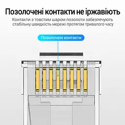 Модульные штекеры RJ45 для сетевого кабеля Vention 50 шт. Cat.6A UTP для одножильного и многожильного провода 23–26 AWG с диаметром отверстия для провода 1,5 мм непроходные с отдельной направляющей-вставкой для жил позолоченные контакты прозрачные корпуса (IDGR0-50) - миниатюра 7