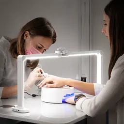 Настільна LED-лампа (F-800E) / Настільна лампа для манікюру / Лампа з деражечем для телефону 40 Вт - мініатюра 2