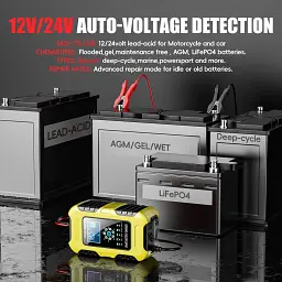 Автомобільний зарядний пристрій FBC122410D 12V / 10A - 24V / 5A Автоматичне імпульсне з функцією відновлення Yellow (19437) - мініатюра 11