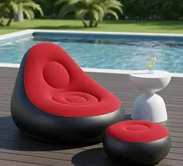 Надувне садове крісло з пуфиком Air Sofa Comfort велюрове 110 × 100 × 75 см  вініл з вологостійким флокованим покриттям Червоний  - мініатюра 4