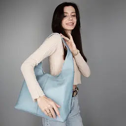 Сумка жіноча шопер шкіряна Virginia Conti 02550 блакитна з однією ручкою - мініатюра 4