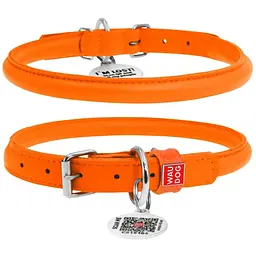 Нашийник для собак Waudog Glamour, круглий, шкіряний, з QR паспортом, XL, 45-53х1,3 см, помаранчевий - мініатюра 2