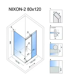 Душова кабіна Rea Nixon 80x120 L chrome REA-K5010 + REA-K5002, Хром, Ліва, прозорий, хром - мініатюра 2
