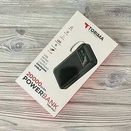 Павербанк з LED-дисплеєм та 4 вбудованими кабелями Micro-USB/Type-C/Lightning/USB TORIMA TRM-1021 20000 мАг Power bank для гаджетів Зовнішній акумулятор з ліхтарем та індикатором заряду Чорний - мініатюра 11