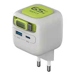 Зарядний пристрій HAVIT UC253 GaN 65W USB-A+USB-C +Кабель USB-C Gray/Green HAVIT (29277-000) - мініатюра 5