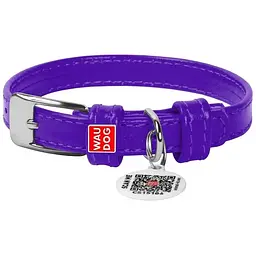 Нашийник для собак Waudog Glamour, шкіряний, з QR паспортом, 21-29х1,2 см, фіолетовий