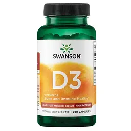 Вітаміни та мінерали Vitamin D3 1000 IU High Potency, 250 капсул Swanson fit0017384