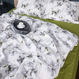 Простирадло на гумці MirSon Поплін 00-1 Olive Flowers 80х160 см зелене (2200009699474) - мініатюра 4