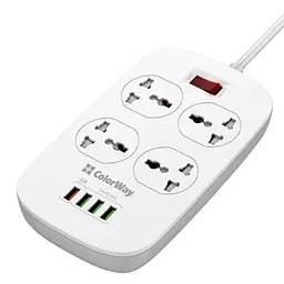 Фільтр живлення ColorWay CW-CHU44QW 4 розетки, 4 USB (1QC3.0+3 AUTO ID), 1.8 м, білий - мініатюра 2