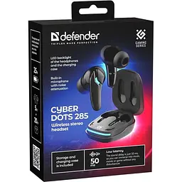 Гарнітура TWS ігрова Defender CyberDots 285 Bluetooth чорна (63285)