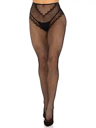 Стрип-колготки Leg Avenue Crotchless Net Tights with Heart Backseam, One Size, чорні, з доступом - мініатюра 5