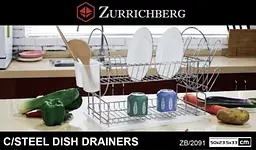 Сушарка для посуду Zurrichberg ZB/2091 з нержавіючої сталі двоярусна з піддоном і підставками для приладів - мініатюра 5