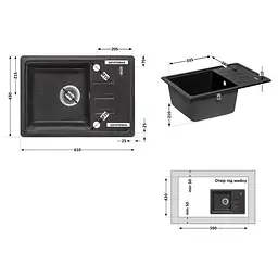 Кухонна мийка Lidz 620x435/200 BLM-14 чорний металік (LIDZBLM14620435200) - мініатюра 7