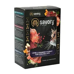 Набір вологих кормів Savory 3+1 для стерилізованих кішок, ягня з журавлиною в соусі, паучі, 4 шт. 85 г - мініатюра 2