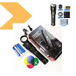 Ліхтар NIGHT VISION FLUORESCENCE XPRO AK177-1, білий лазер, LED, power bank, 4×18650, індикація заряду, ЗУ Type-C, zoom, 5 фільтрів (47153-177-1_1117) - миниатюра 2