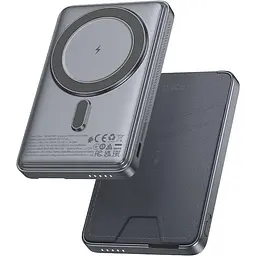 Зовнішній акумулятор HOCO Q46 Title PD20W magnetic power bank+card holder+phone holder(5000mAh) Silver Gray (6942007663106)