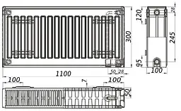 Радіатор сталевий панельний Kalite 22 низ/справа 300x1100 (без INNER) 000022633, Білий - мініатюра 4