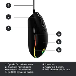 Мишка Logitech G102 Lightsync Black (910-005823) - мініатюра 6