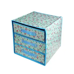 Органайзер для зберігання з 3 ящиками блакитний 31×31×31,5 см, з тканинними вставками - мініатюра 3