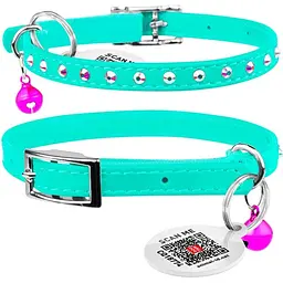 Нашийник для котів Waudog Glamour шкіряний з еластичною вставкою та стразами 22-30х0.9 см ментоловий - мініатюра 3