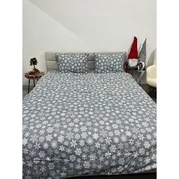 Комплект постільної білизни Ecotton двоспальний 15501 Сніжинка на сiрому (24263) - мініатюра 9
