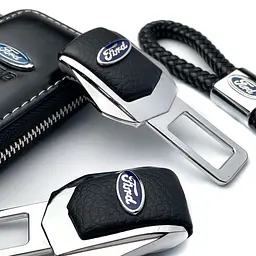 Автонабір №10 для Ford / заглушки ременя безпеки з логотипом / брелок і чохол для ключів / шкіра наппа - мініатюра 2