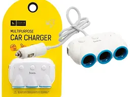 Автомобільний зарядний пристрій HOCO C1 3в1 2USB + 3 прикурювача Білий - мініатюра 2