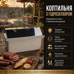 Коптильня гарячого копчення з нержавіючої сталі 2 мм з гідрозатвором 50х30х33 см - мініатюра 2