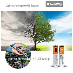 Акумулятор ColorWay AAА USB-С 590 mAh 1.5V (2шт) (Li-Polymer) (CW-UBAAA-09) - мініатюра 10