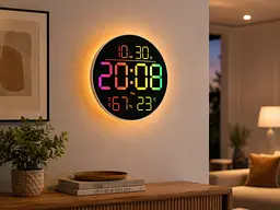 Годинник настінний 6695R / Настінний годинник круглі RGB з пультом / Календар, температура, вологість