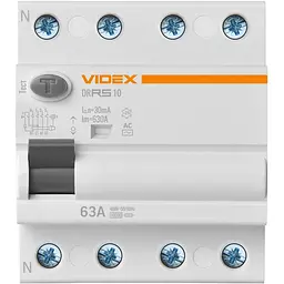 Диференційне реле Videx Resist АС 4п 30мА 10кА 63А (VF-RS10-DR4AC63) - мініатюра 2