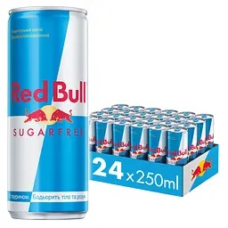 Упаковка енергетичного напою Red Bull без цукру 6 л (0.25 л х 24 банки)