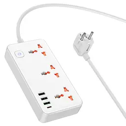 Мережевий продовжувач Hoco AC8A Storm (3 х розетки 3 х USB 1 х Type-C) 30W білий - мініатюра 2