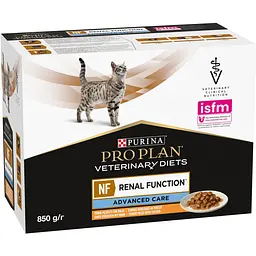 Уцінка. Вологий дієтичний корм для дорослих котів Purina Pro Plan Veterinary Diets NF Renal Function Advanced Care при патології нирок з куркою 850 г (10 шт. по 85 г) (12278375) - мініатюра 3