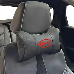 Подушка на підголівник з логотипом BYD Екошкіра 3D Кольоровий лого Чорна-Чорний кант 1 шт