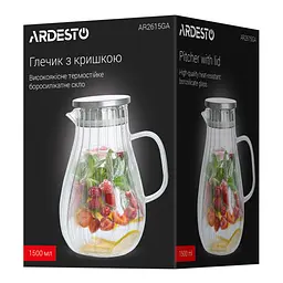 Глечик Ardesto Iceberg прозорий 1.5 л боросилікатне скло/нержавіюча сталь з кришкою (AR2615GA) - мініатюра 6