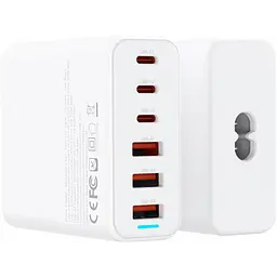 Мережевий зарядний пристрій XO L133, 6 портів, 3 USB і 3 Type-C, потужність 75 Вт, білий - мініатюра 2