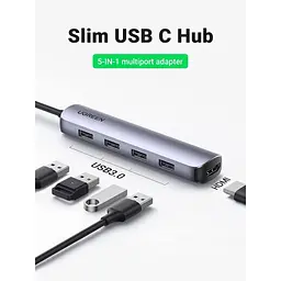 Концентратор Ugreen USB-C to 4xUSB 3.0 + HDMI CM417 gray (20197) - мініатюра 3