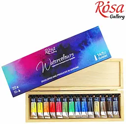 Набір акварельних фарб Classic дерев'яний пенал 14 кол. х 10 мл туба ROSA Gallery (4823098514008) - мініатюра 3