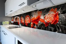 Кухонний фартух самоклеючий Червоні півонії 02 для кухні наклейка квіти чорний 65х250 см Happy Pocket Z180346 - мініатюра 2