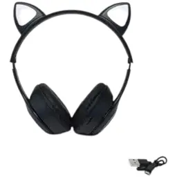 Дитячі навушники Cat MZ-023 Bluetooth RGB підсвічування FM microSD з котячими вушками чорний - мініатюра 3